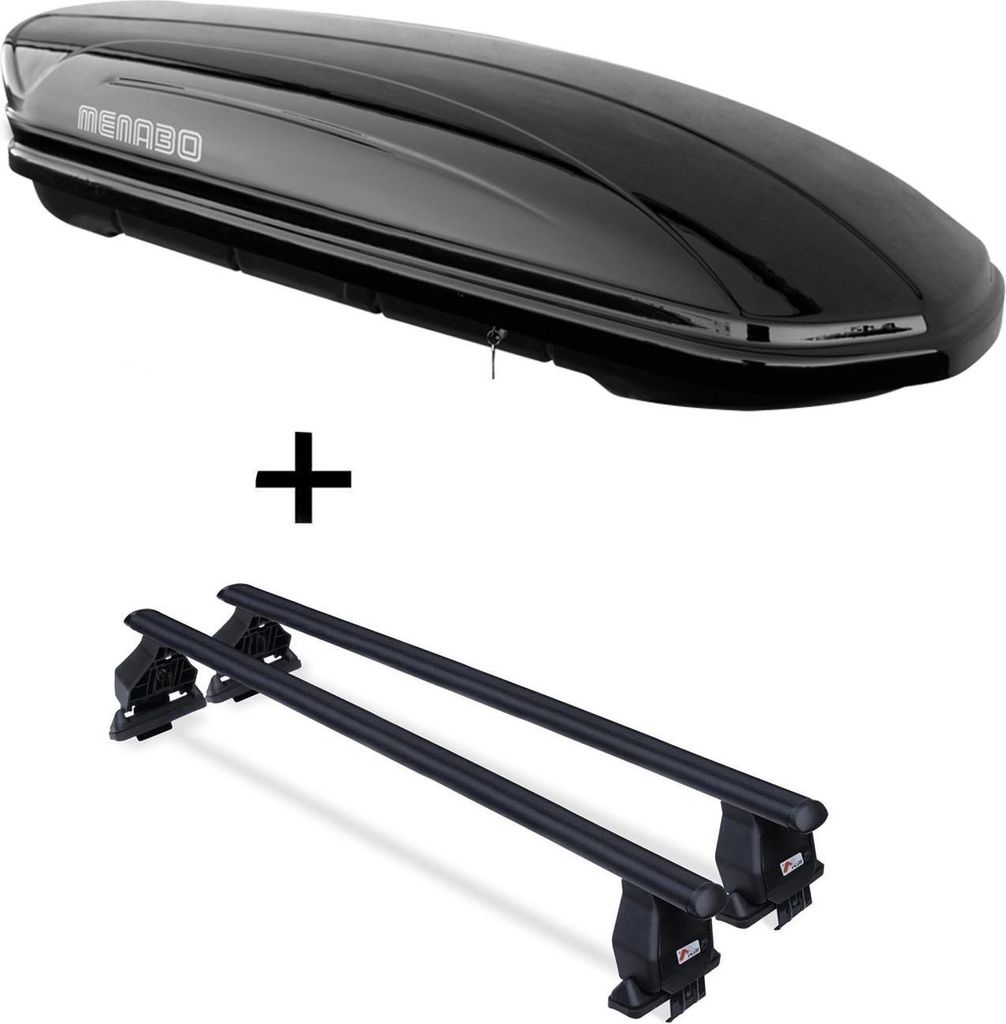 Dachbox MAA 400 Liter + Dachträger Menabo Tema kompatibel mit Stahl für Mazda 6 GJ (Kombi 5 Türer) 2013-2016