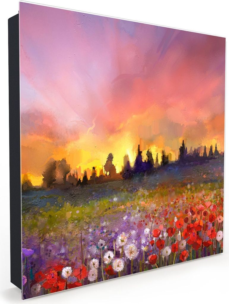 Nachbildung-Schlüsselkasten, Magnetpinnwand und Memoboard mit Glasfront Motiv Mohnblumen