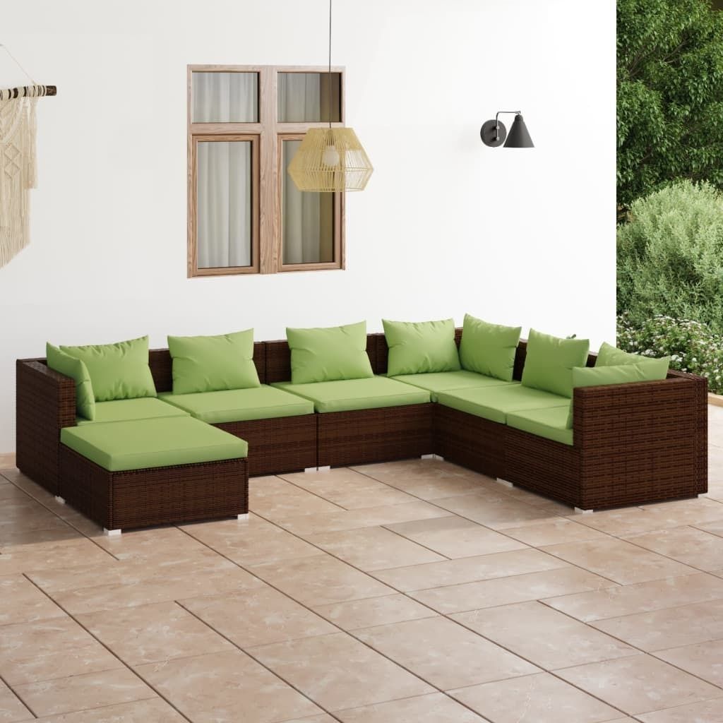 Möbel 7-tlg. Garten-Lounge-Set mit Kissen Poly Rattan Braun - Balkonmöbel 3101836