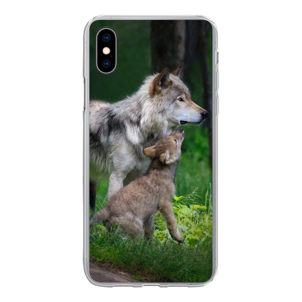 MuchoWow Handyhülle Schutzhülle Hülle für iPhone Xs Wolf - Baby - Wald Silikon Softcase Handy Hülle - Handytasche