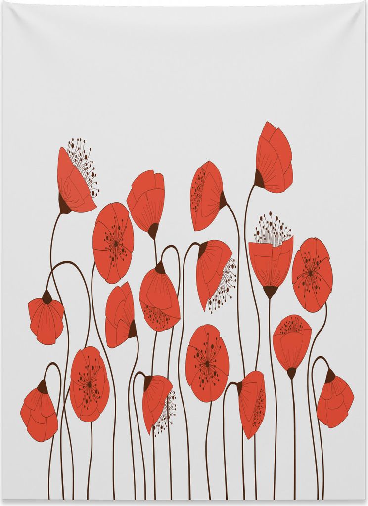 Abakuhaus Natur Wandteppich, Sommer Mohn Blumen aus Weiches Mikrofaser Stoff Kein Verblassen Klare Farben Waschbar, 110 x 150 cm, Zinnoberrot und P...