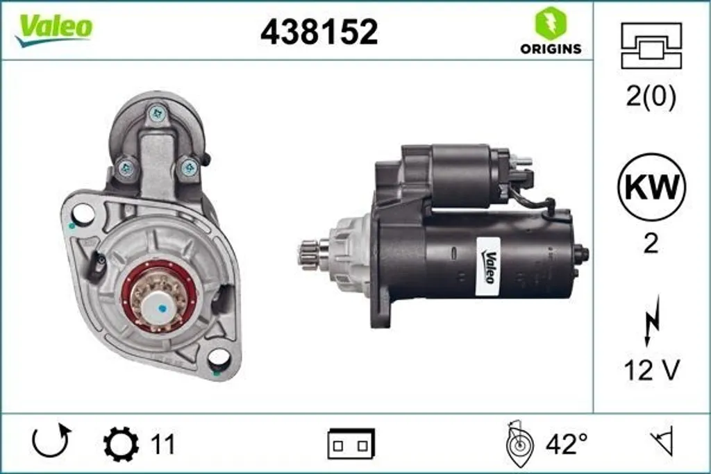 Démarreur électrique pour VW Golf V et Sharan - Pièce Auto Valeo 438152 Neuf