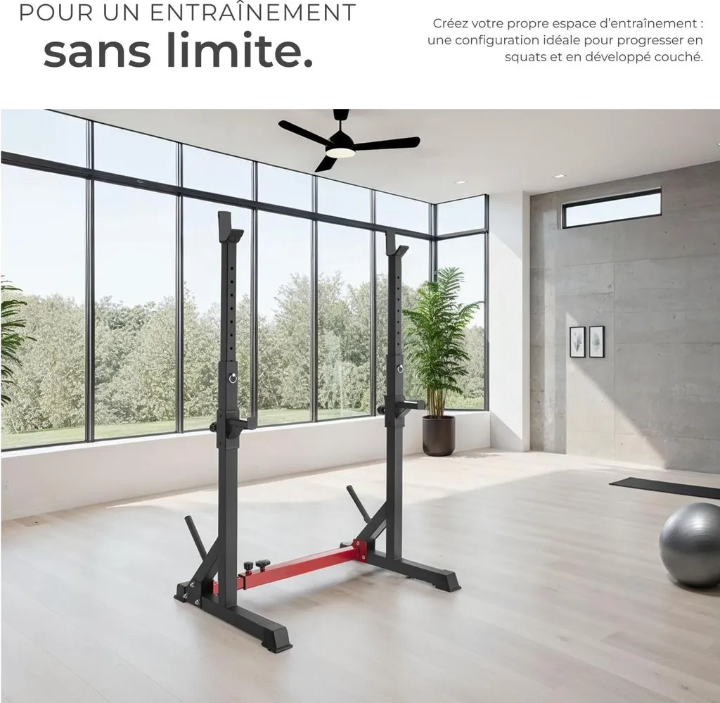 Support squat Apollo robuste noir : Charge lourde et réglage rapide