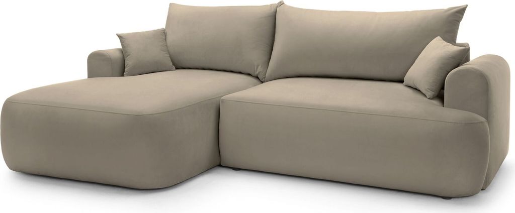 Selsey OVO - Ecksofa mit Schlaffunktion, Stauraum und Samtbezug, grau-beige, links