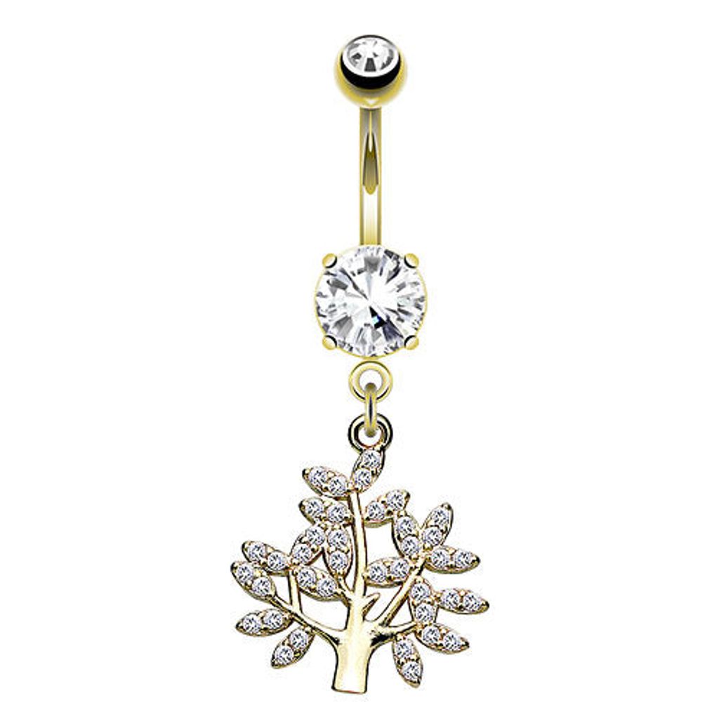Taffstyle Bauchnabelpiercing Bauchnabelpiercing Banane Stecker Kristall Lebensbaum Anhänger, Gold