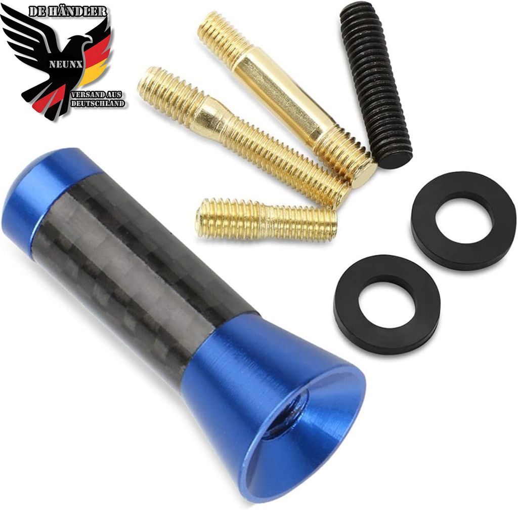 3,5cm Autoantenne Carbon Kurz Stab Stabantenne Dachantenne Universal Antenne Auto KFZ Dach 16V AM FM DAB Radio mit 3 Adapter M4 M5 M6 Gewinde, Blau