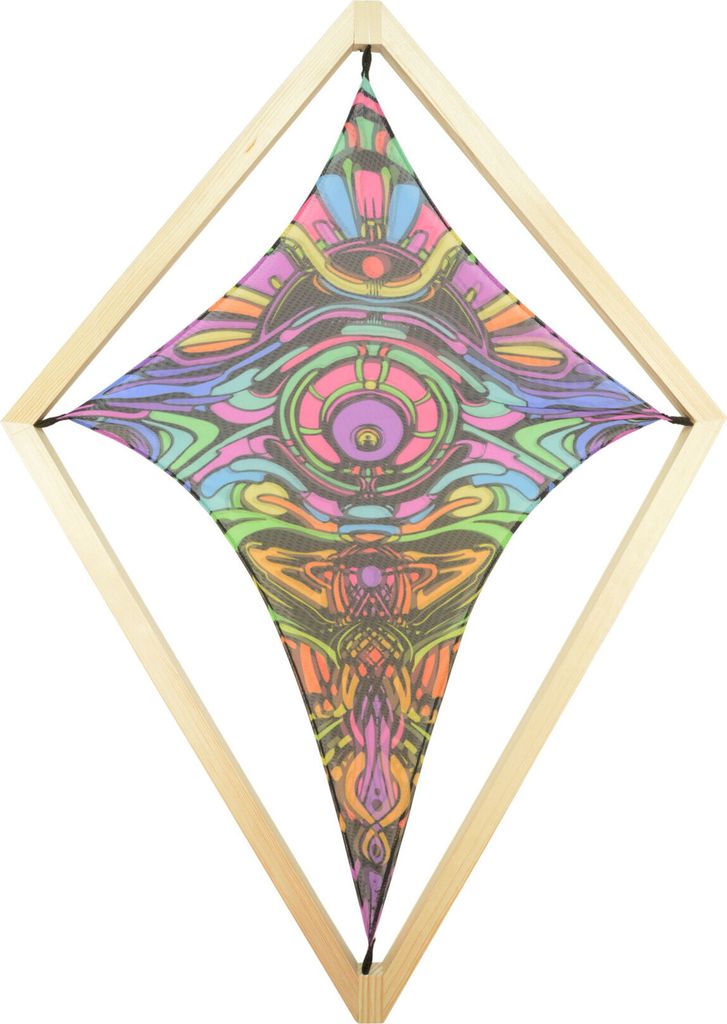 PSYWORK Schwarzlicht Segel Mesh Elasthan Drache "Framed Dragon Temple II", 60x86cm