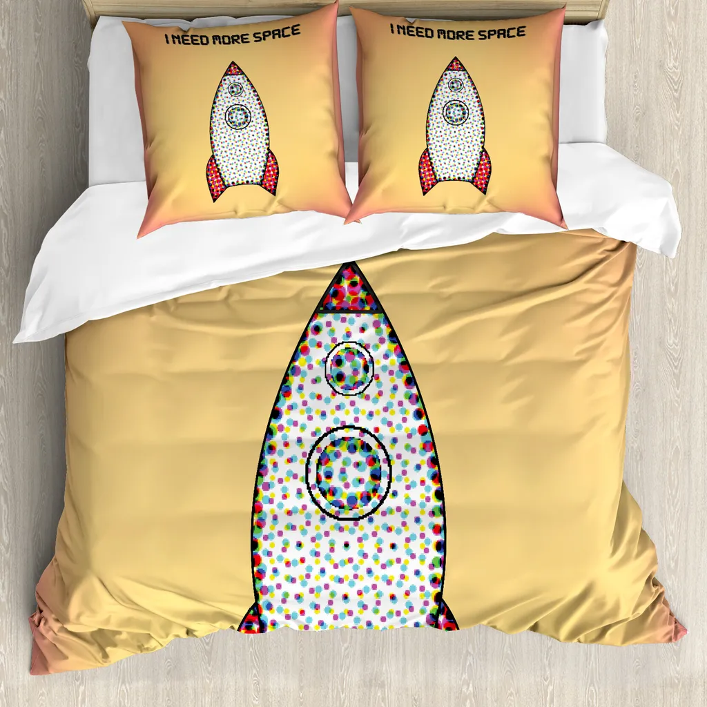 ABAKUHAUS Copripiumino vintage, parole futuristiche, antiacaro, adatto a chi soffre di allergie, con federe, 155 cm x 220 cm - 80 x 80 cm, multicolore
