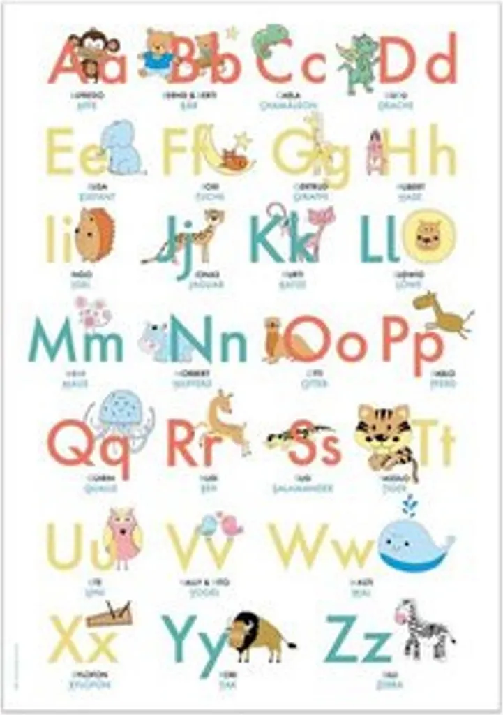 Poster ABC 70,7x100 cm | Alphabet illustré avec animaux pour enfants