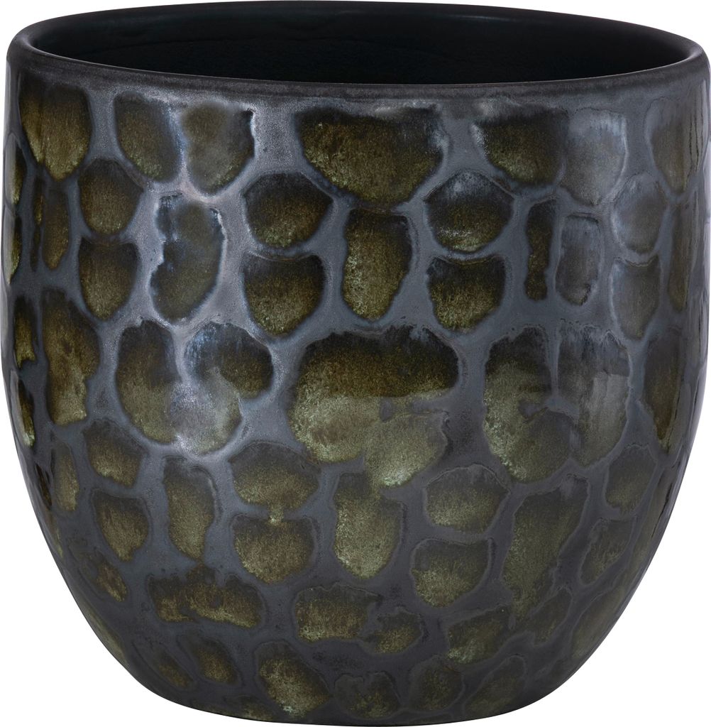 Dehner Übertopf Neyla, handgefertigter Indoor Blumentopf, Ø außen 25 cm / innen 22.5 cm, Höhe 25 cm, Keramik, braun
