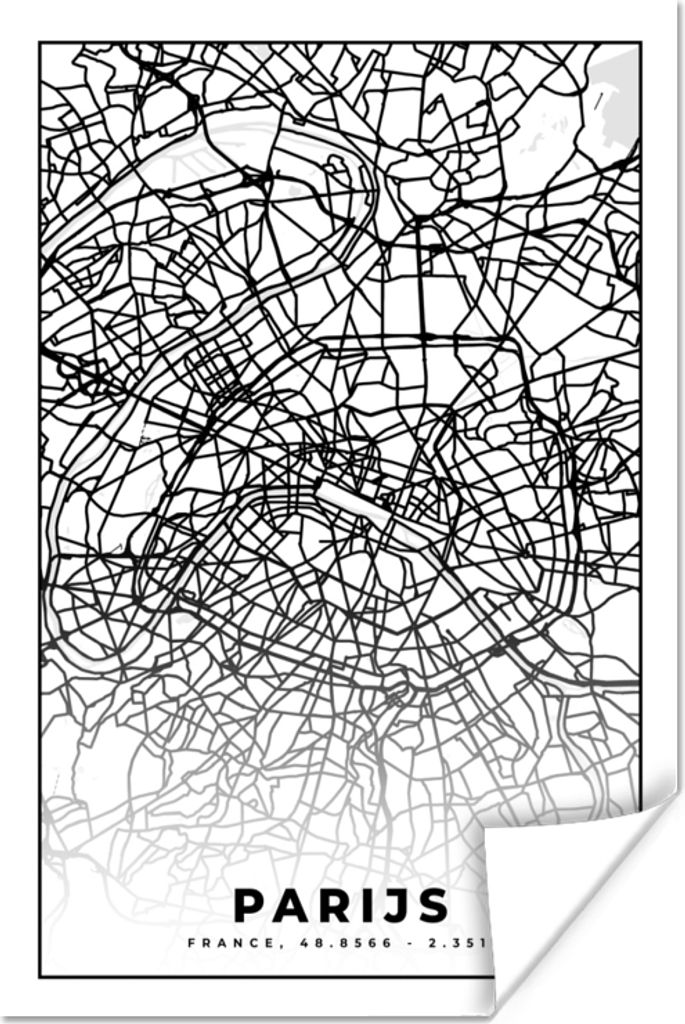 MuchoWow Poster Paris - Stadtplan - Schwarz und weiß - Karte 40x60 cm - Plakate für die Wand - Poster Babyzimmer