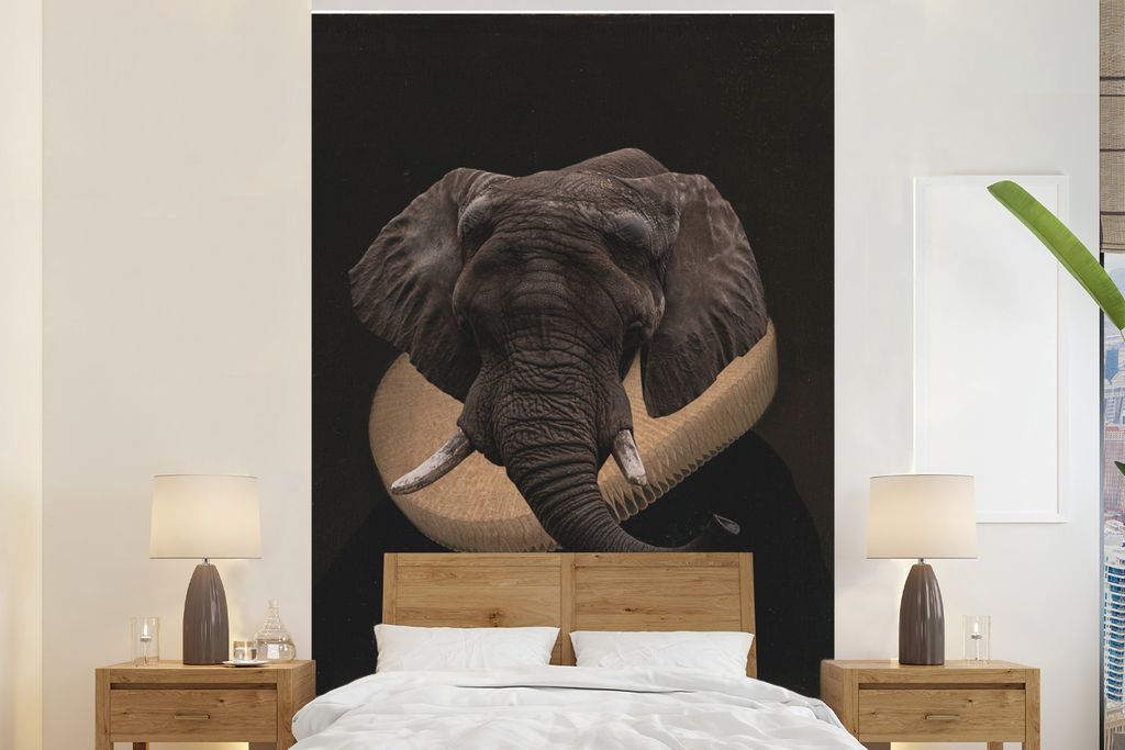 MuchoWow Fototapete für Wohnzimmer oder Schlafzimmer Wandtapete Vinyl Motivtapete Alte Meister - Ölgemälde - Elefant - 145x220 cm - Wanddekora...