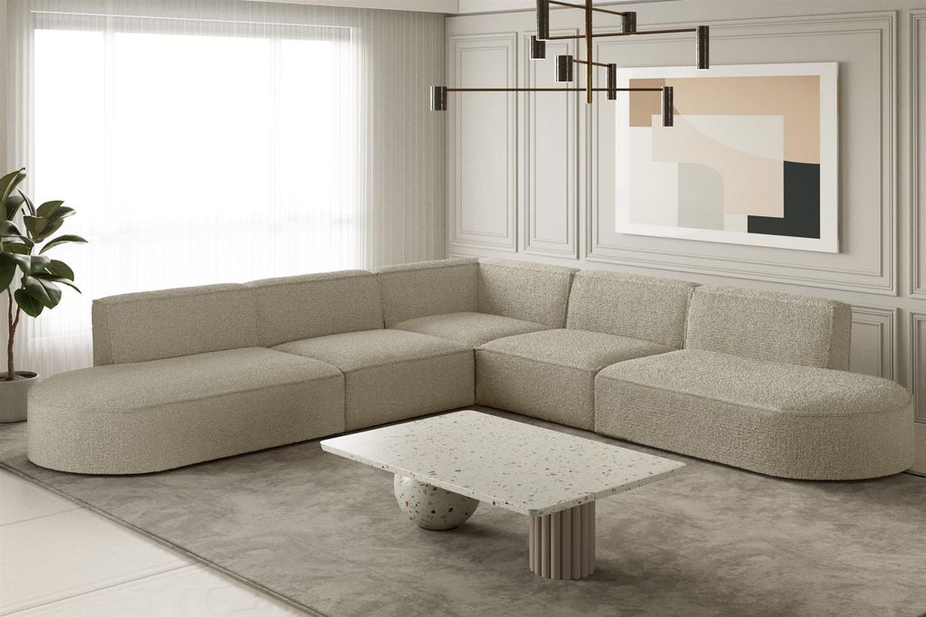 Ecksofa Designersofa PALMA in Stoff Ascot Champagne Produktbild 