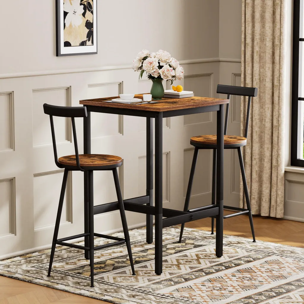 Ensemble Table de Bar et 2 Tabourets Industriels avec Structure en Métal - 2