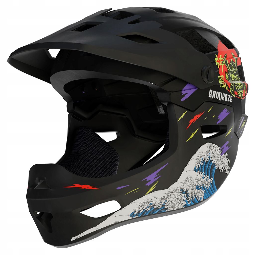 Kamikaze KS11 Wave Zwart Kinbeschermhelm, maat 53–55 cm, Productafbeelding 