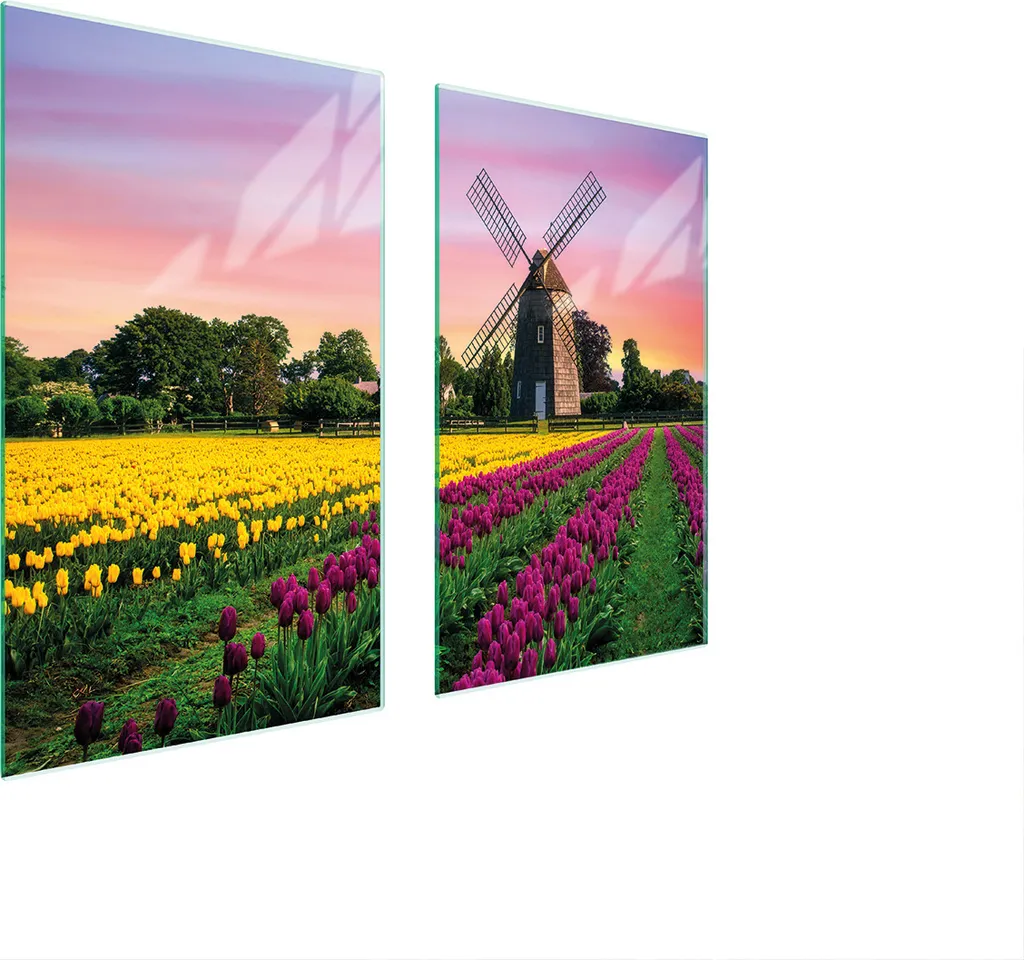 Copripiano Cottura 75x52 in Vetro Temperato 2 Pezzi Tulipani Ceramica