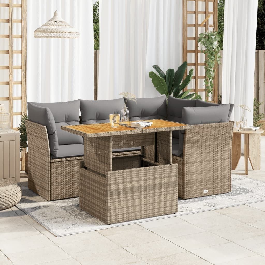 Maison Exclusive - 5-tlg. Garten-Sofagarnitur mit Kissen Beige Poly Rattan