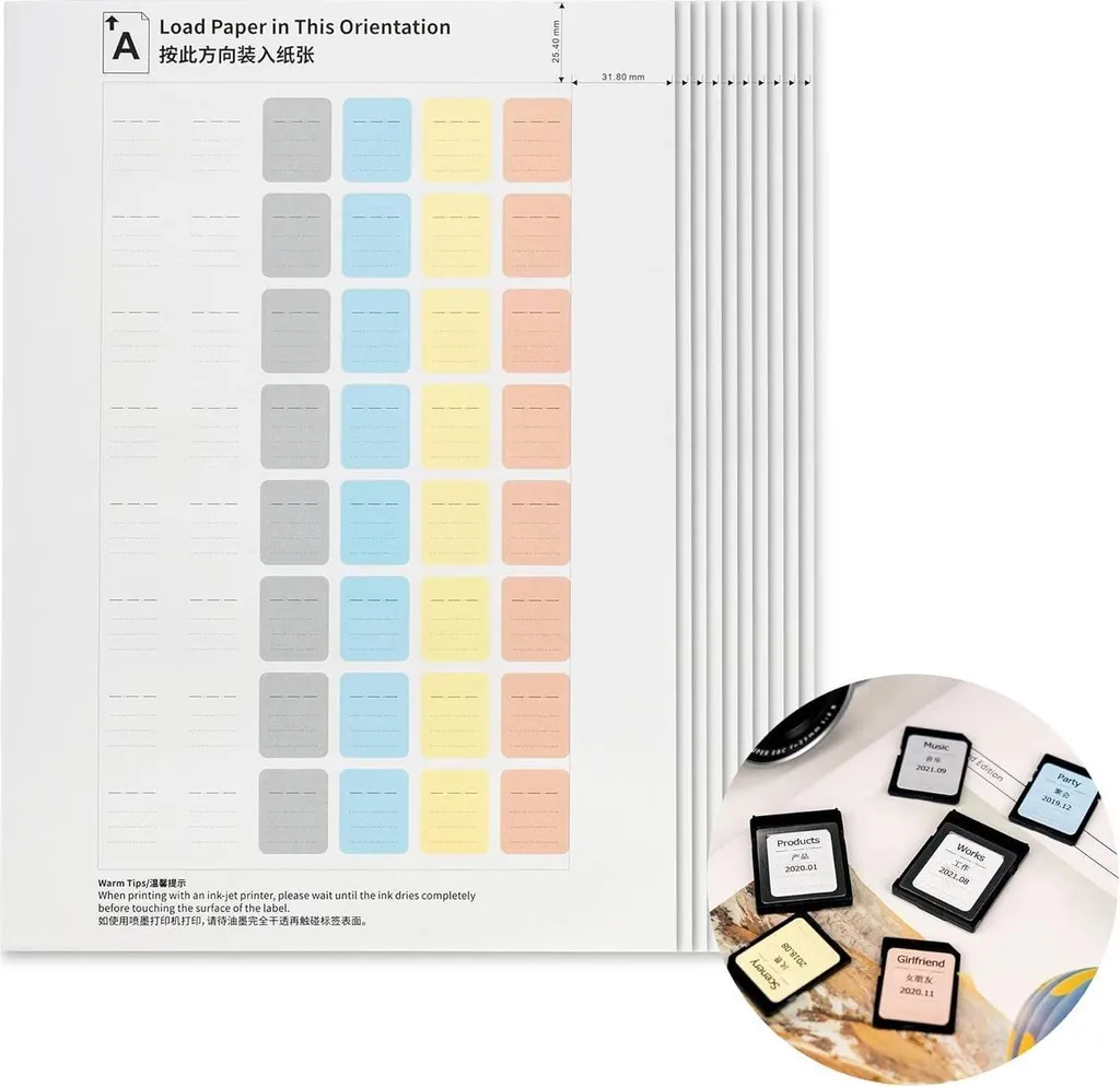 Set 480 Etichette Professionali 20x25mm per SD e CFexpress - Colorato