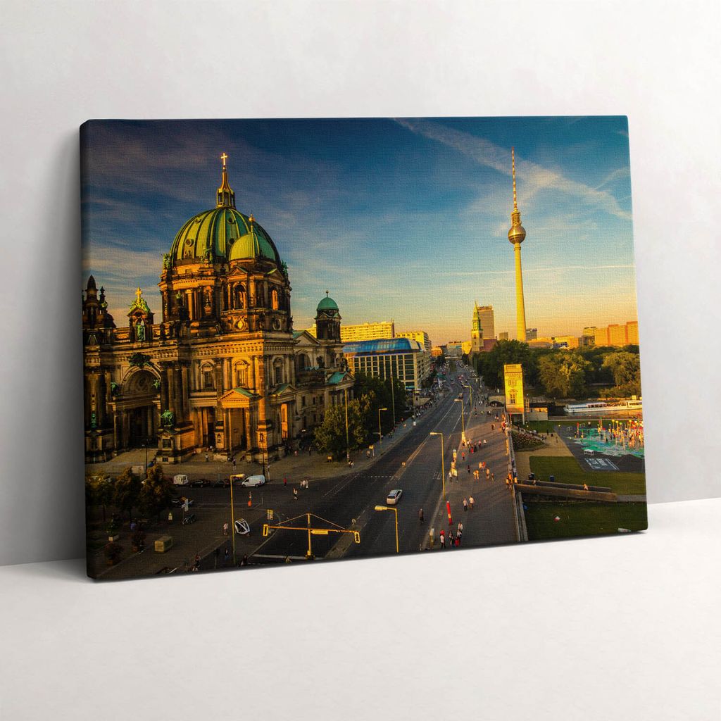Blick auf die Stadt Berlin – Leinwandbild Wandbild – 80x60 cm – Leinwandbilder – Wandbilder – Schlafzimmer – Flur