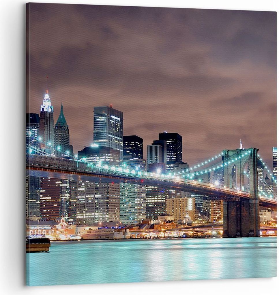 Bild auf Leinwand - Leinwandbild - Stadt Brücke Wolkenkratzer - 50x50cm - Wand Bild - Wanddeko - Leinwanddruck - Bilder - Kunstdruck - Wanddekorat...