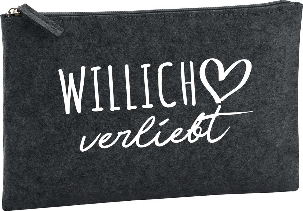 Huuraa Kulturbeutel Willich verliebt 1 Liter Charcoal Filz Kosmetiktasche Geschenkidee