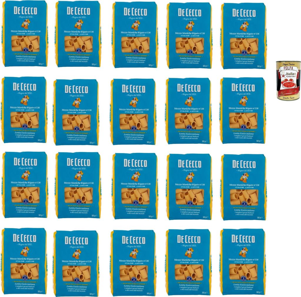 De Cecco Mezze Maniche Rigate N°136 100% Italienisch Pasta Nudeln 20x 500g + Italian Gourmet Polpa 400g