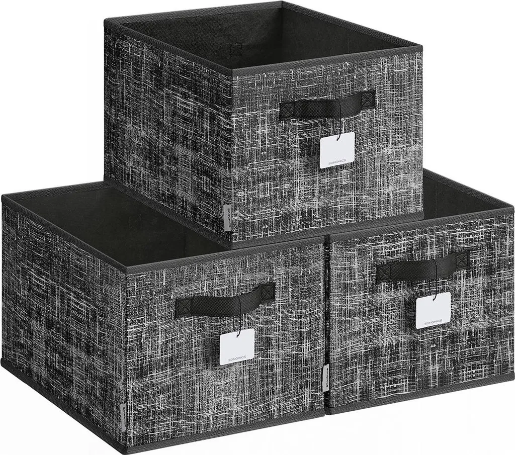 Set de 3 boîtes de rangement 40x30x24 cm noir en tissu pliable renforcé