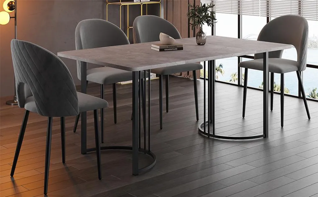 Fortuna Lai Ensemble Table 140x80 cm et 4 Chaises Velours Gris Moderne - 2