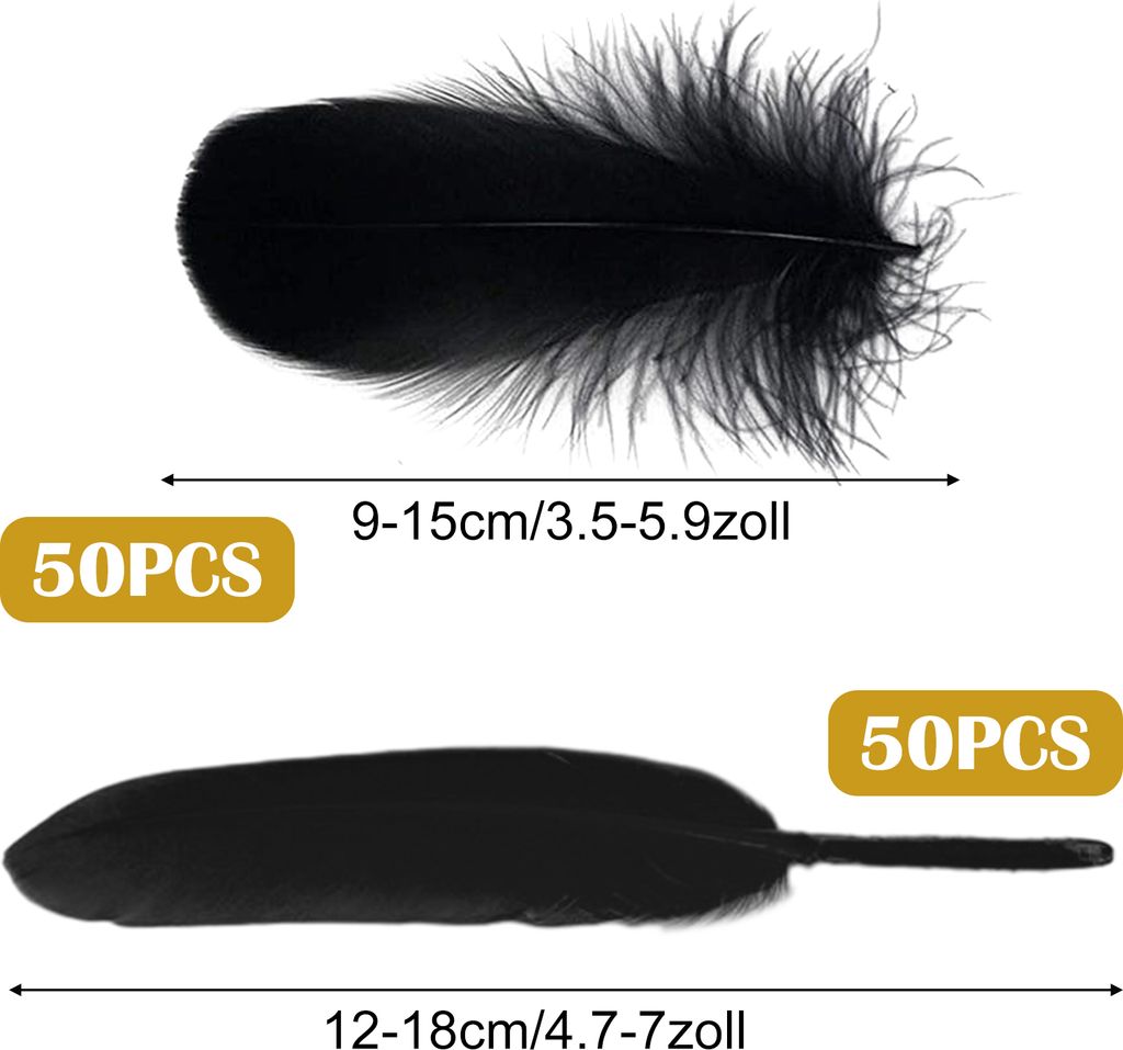 Schwarze Federn zum Selberbasteln, 100 Stück Dekofedern, Natur Bastelfedern, DIY Bastelfedern für Traumfänger, Ohrringe, Hochzeitsdeko, Braut Ba...