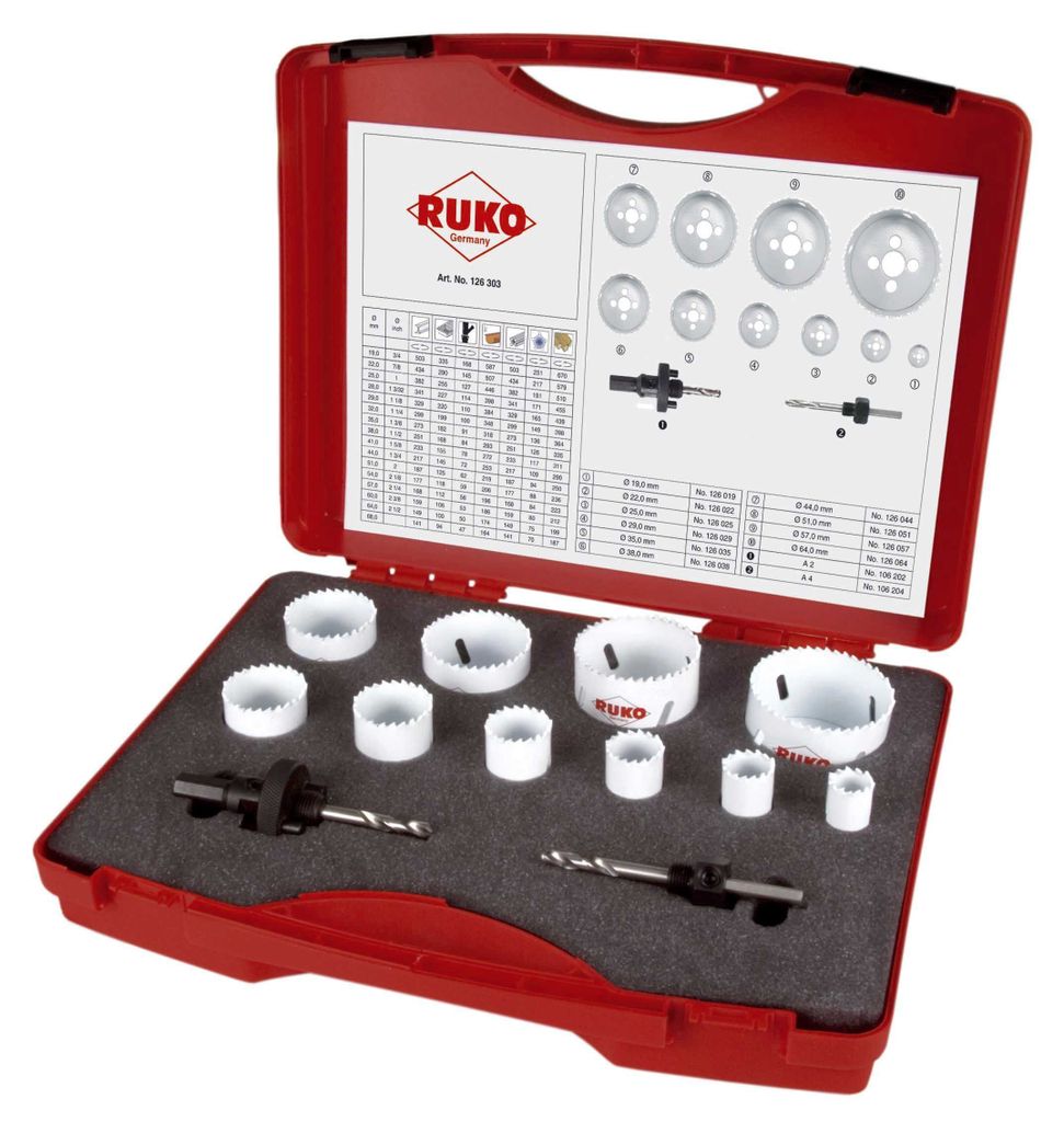 RUKO 126303 Hole saw set 12-piece 19 mm, 22 mm, 25 mm, 29 Obrázok produktu 