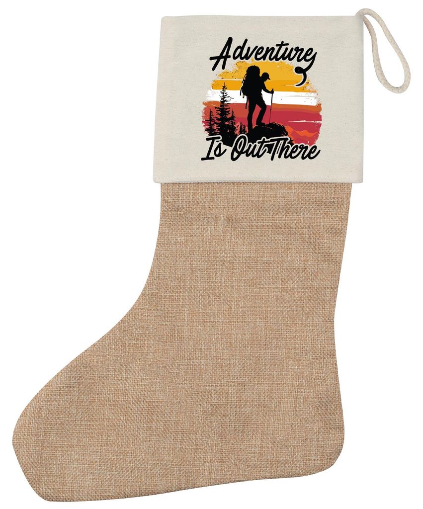 Huuraa Weihnachtsstrumpf Adventure is out there Backpacking Beige Jute Kaminstrumpf Geschenkidee