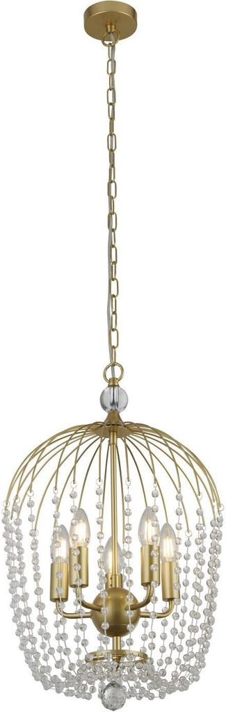 Pendelleuchte Metall Ø 36 cm H: max. 150 cm in Gold E14 rund Modern Kristall Hängelampe