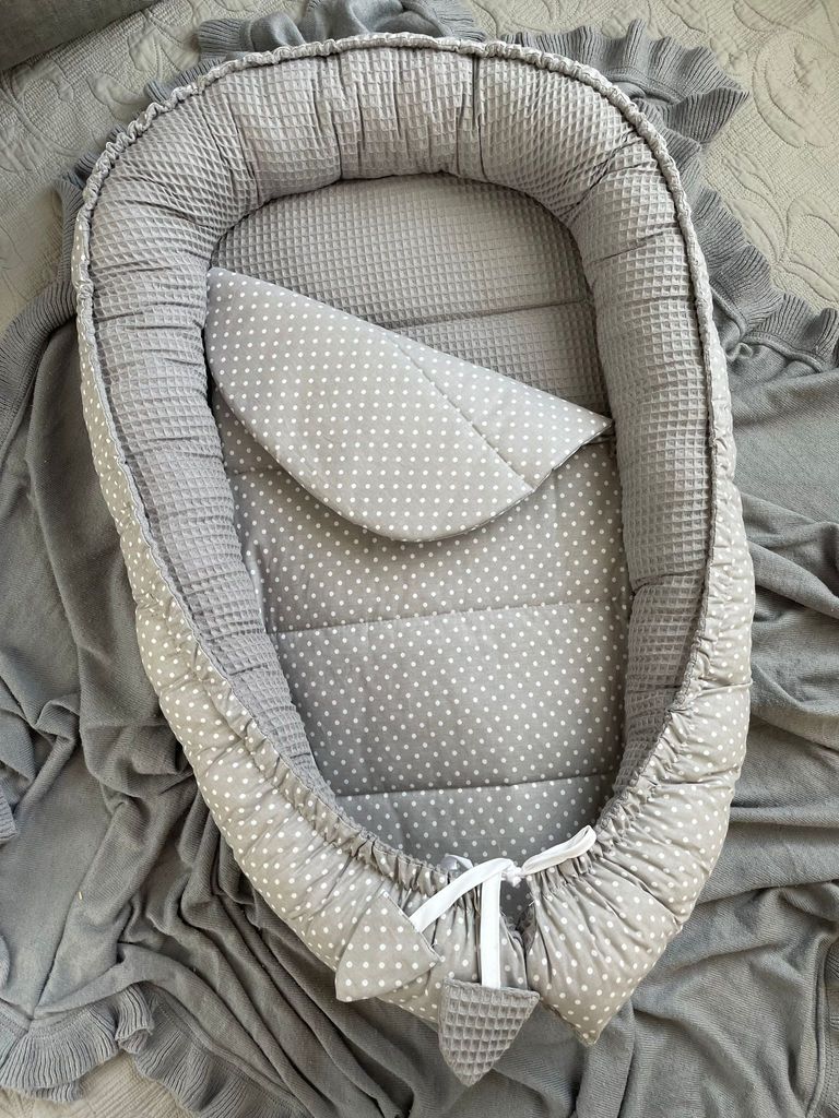 Waffelpique GRAU/ Mini PUNKTE Grau Babynestchen Unterlage 2 Tlg SET Babynest Wicleklunterlage Reisebett Babydecke Babyausstattung 2 Seitig PREMIUM