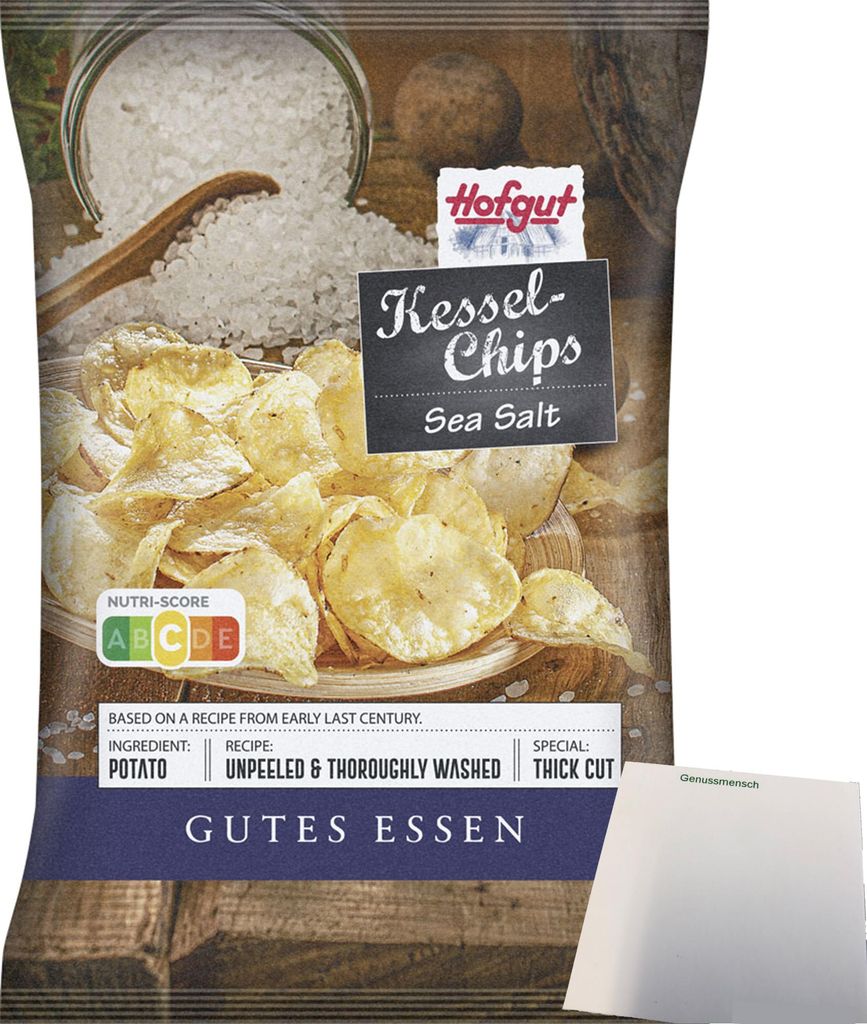 Hofgut Kessel Chips Sea Salt (150g Beutel) + usy Block Produktbild 