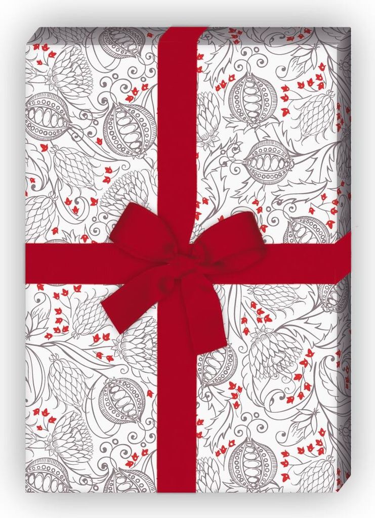 Schönes Granatapfel Geschenkpapier zum Einpacken, grau 32 x 48cm - G10212, 32 x 48cm