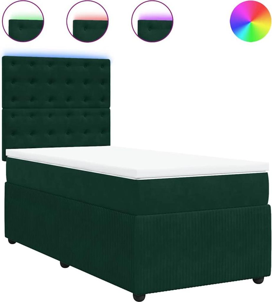 vidaXL Boxspringbett mit Matratze Dunkelgrün 100x200 cm Samt