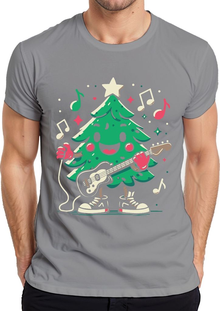 Tannenbaum Gitarre - Weihnachten Weihnachtsgeschenk Christmas Herren T-Shirt, Grau, XL