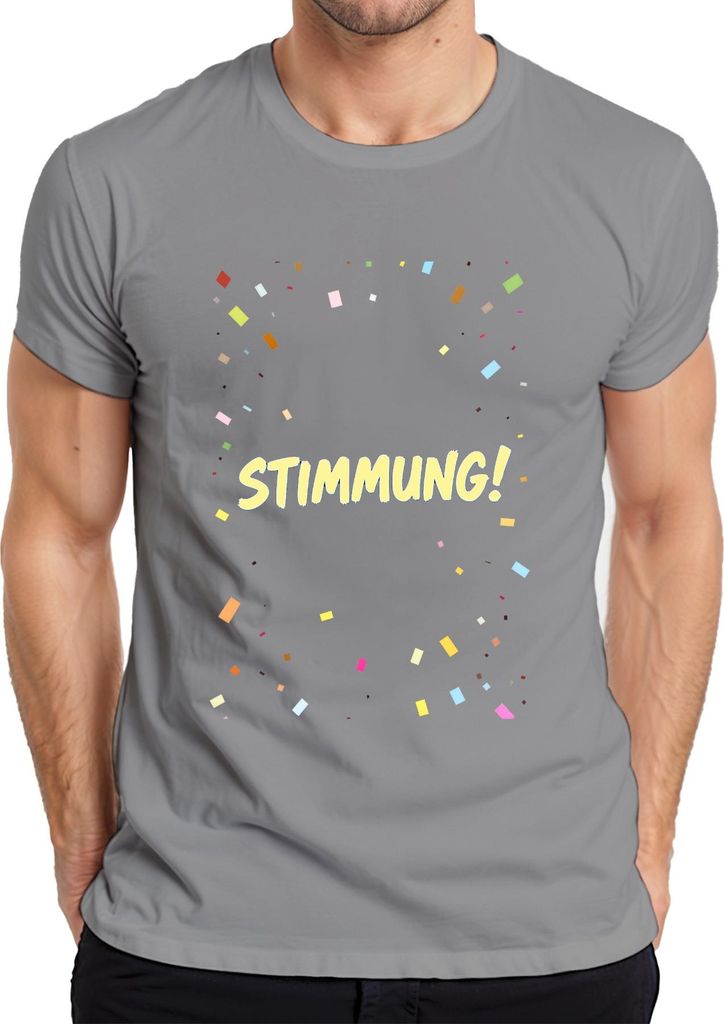 STIMMUNG! Konfetti Party Feier Geburtstag Geschenk Retro Spaß Herren T-Shirt, Grau, S