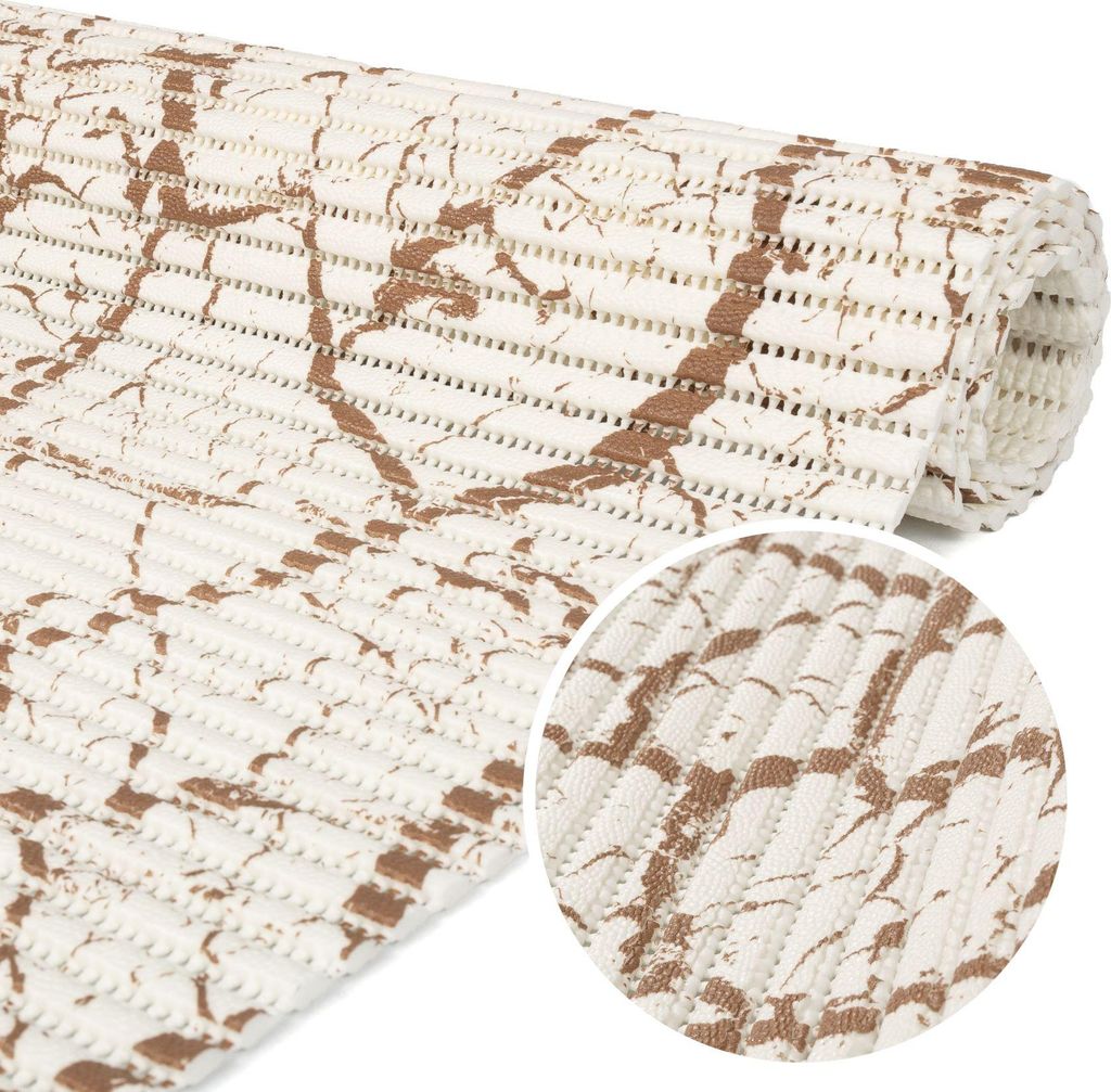 Badematte Anti-Rutsch-Matte für Bad Weichschaummatte Premium Marmor Badvorleger Beige-Weiß Breite 130 cm Länge 350 cm