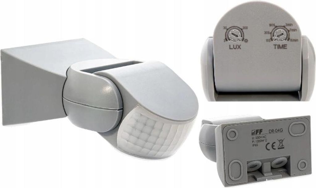 F&F | Bewegungsmelder DR-04G - Grau - IP65 - Wetterfest - Drehbare Erkennung