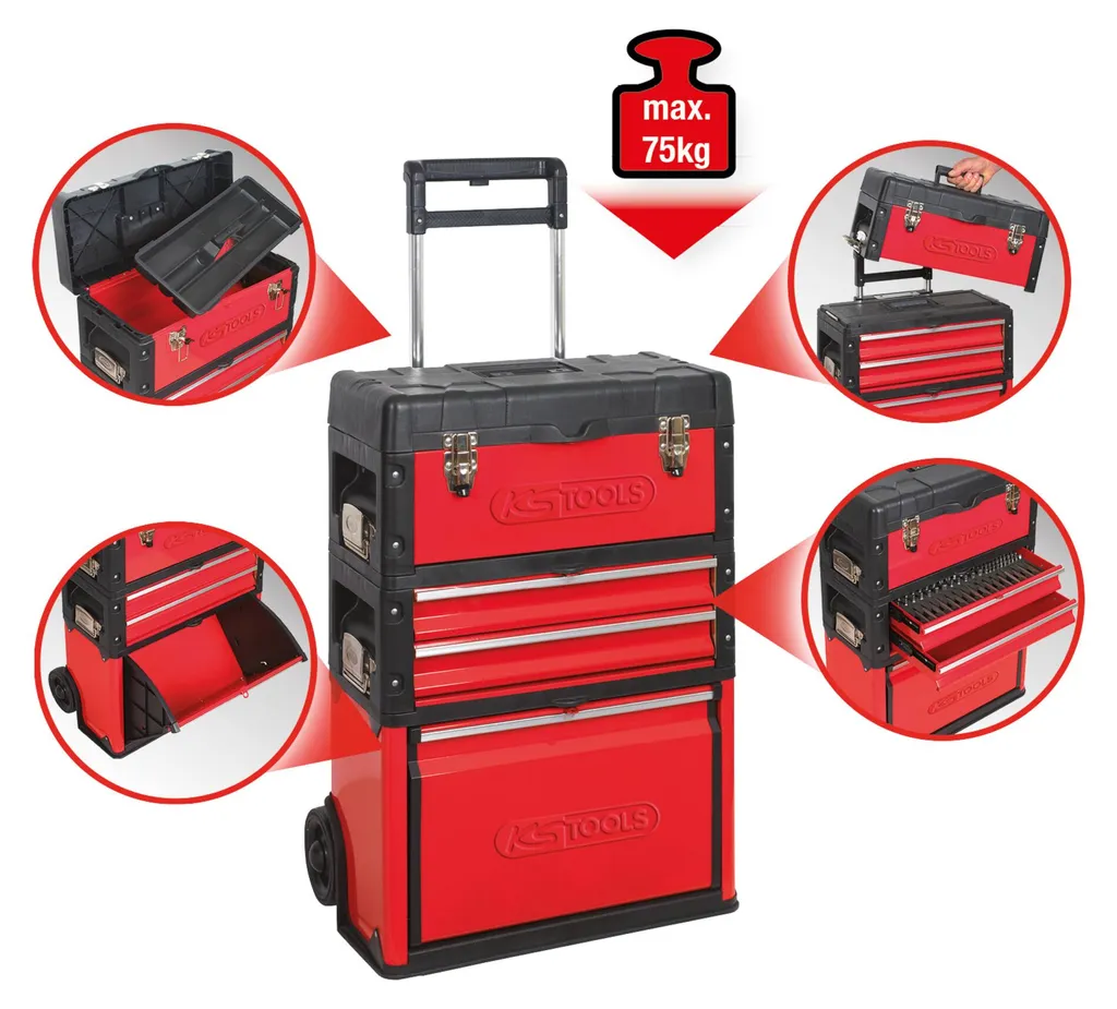 KS TOOLS 850.0340 Caisse à outils mobile robuste en tôle d'acier et PVC