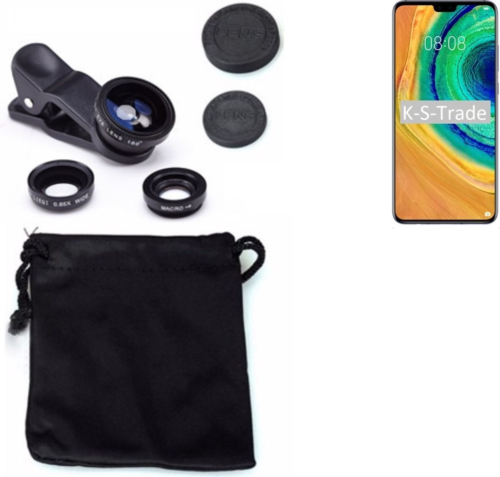 K-S-Trade Smartphone Kamera Linsen Set Kompatibel mit Samsung S10 Prism Black 3in1 Clip-On Kamera Adapter Macro Weitwinkel FishEye Fischauge Objektiv