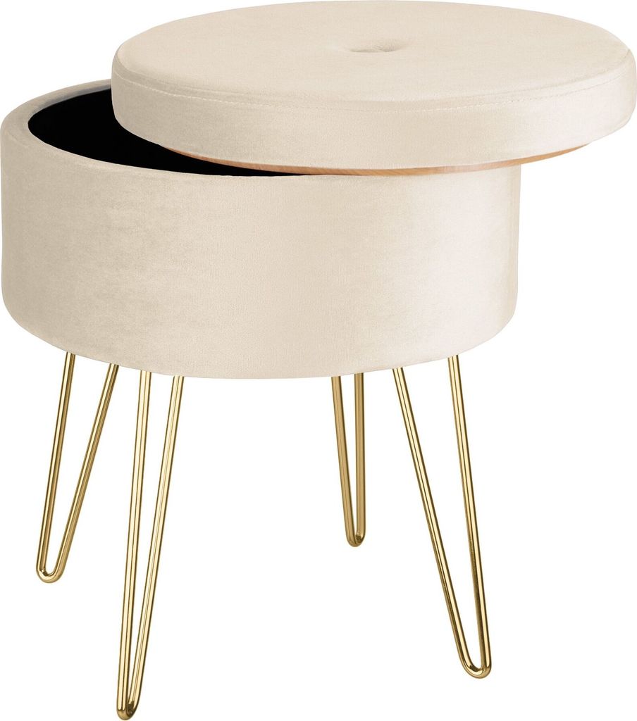 Tabouret avec coffre de rangement aspect velours Image du produit 