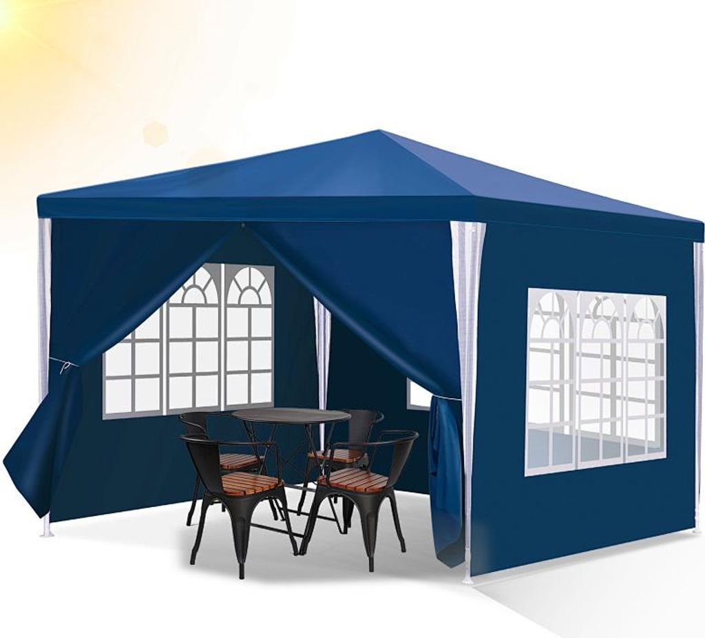 Faziango 3 x 3 m Garten Pavillon mit 4 Seitenteilen tragbares wasserdichtes Zelt Partyzelt, blau