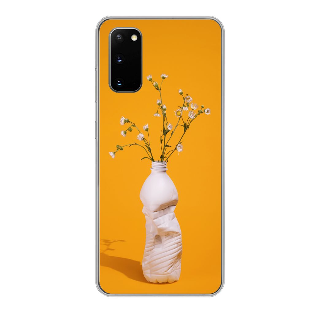 MuchoWow Handyhülle Schutzhülle Hülle für Samsung Galaxy S20 Flasche - Blumenstrauß - Gelb Silikon Softcase Handy Hülle - Bild