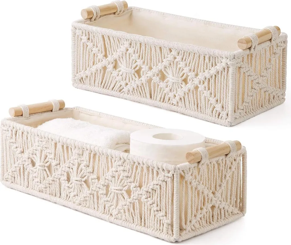 Lot de 2 Boîtes de Rangement Macramé - Tissage Artisanal Ivoire Boho