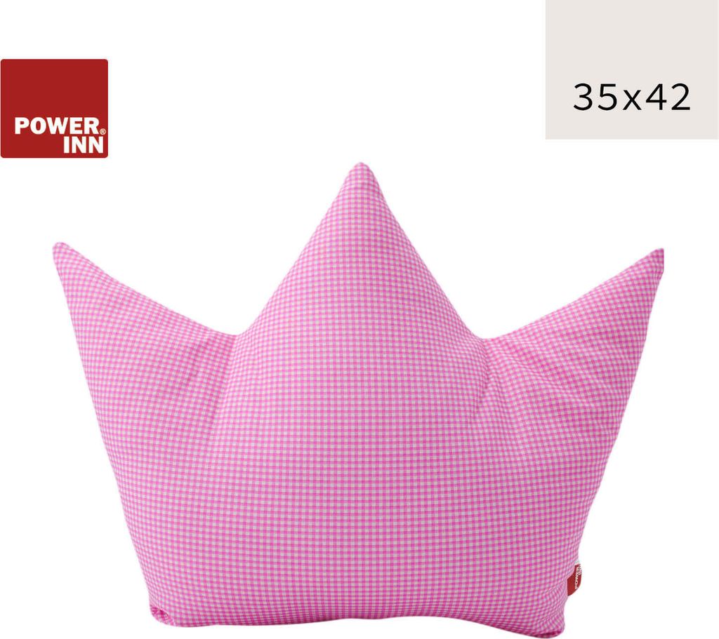 POWER INN Kronenkissen | ca. 42x35cm | Rosa kariert | Dekokissen | Sofakissen | Kuschelkissen