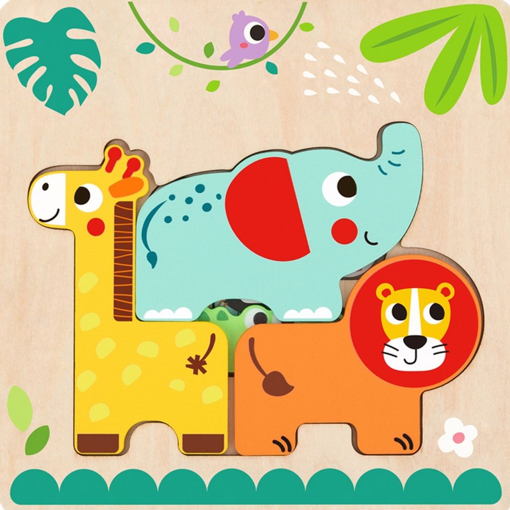 Tooky Toy Montessori Holzpuzzle Multilayer Board Waldtiere 7 el.