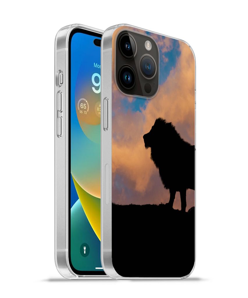MuchoWow Handyhülle Schutzhülle Hülle für Apple iPhone 14 Pro Max Löwe - Sonnenuntergang - Wild Silikon Softcase Handy Hülle - Hardcover