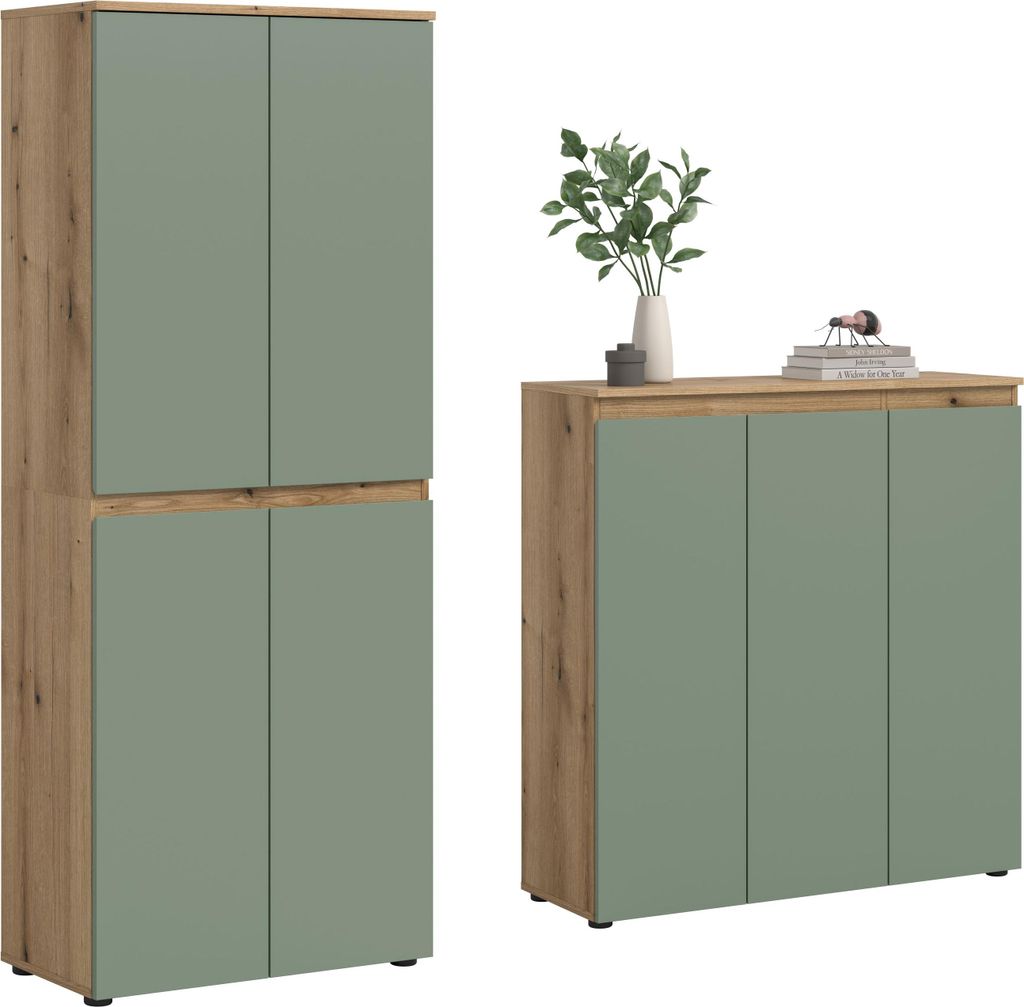 xonox.home Scarpa Universalschrank (B/H/T: 140x175x37 cm) Smoke Green Nachbildung und Evoke Oak Nachbildung